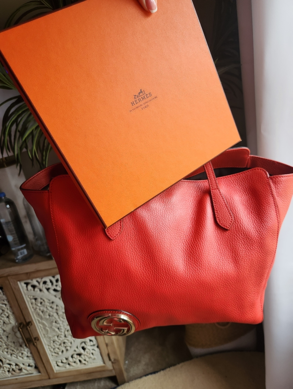 Gucci Red/Orange Leather Tote Bag - Picture 9 of 14
